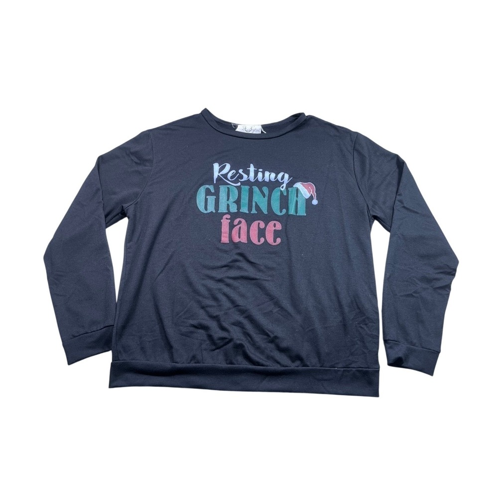 Fantastic Fawn Resting Grinch Face Christmas Graphic Sweatshirt Black Medium